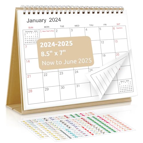 SKYDUE Calendar 2024-2025, Small Standing Desk Calendar, from Jan.2024 to Jun.2025, 7