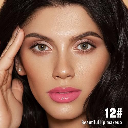 Image of evpct Baby Pink Shiny Longwear No-Budge Liquid Lip Color Lipstick Makeup, Highly Pigmented Color Instant Shine, Waterproof Long Lasting Lipstick for Women, Lip Stain Gloss with Lip Liner Brush, 12#