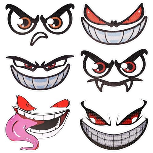 Begonia Lot de 6 autocollants yeux - Démon - Réfléchissants - Autocollants pour voiture, vélo, aspirateur, robot tondeuse - Robot à gazon - Décoration - Résistant aux intempéries - Autocollants