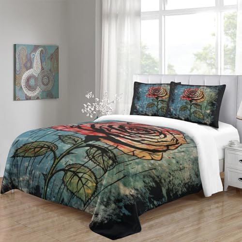 Housse de couette rose ancienne 3D parure de lit King en microfibre texturée style vieilli