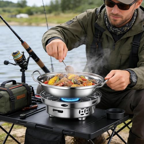 Réchaud à dos réglable et kit de cuisine compact protégé du vent pour le camping