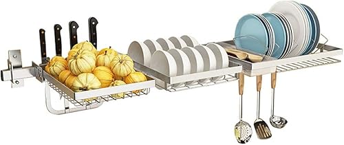 Escurridor de platos de cocina de 2 niveles, estante de secado de platos grandes, organizador de fregadero de cocina, acero inoxidable, máximo