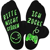 Socken mit Spruch Bitte Nicht Stören Ich Zocke, Lustige Gaming Socken Coole Geschenke für Gamer, Baumwollsocken Wintersocken Weihnachtsgeschenke für Männer Teenager Jungs zum Geburtstag (Black Green)