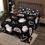 Manfei Nettes Einhorn Tagesdecke L Größe Rosa Regenbogen Herz Bettwäsche Set Kinder Jungen Teens Zimmer Dekor Cartoon Sonne Mond Sternenhimmel Tröster Set Kind Tiere Coverlet Quilt,2 Kissenbezug