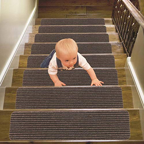 14 Pack-(8"x 30"),Non-Slip Stair Treads Carpet Indoor, Anti Slip Stair Mats, Skid Resistant Rubber Backing for Child Proofing/Pet Safety/Elderly Safety, Brown