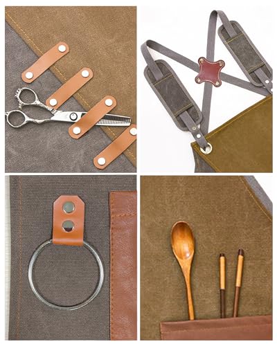 Small snail Retro Canvas Pottery Apron Waterproof Split Leg for Men Women Cross Back Apron with Pockets for Garden Woodwork Painting Hairdressing - Image 4