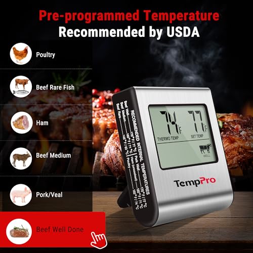 Image of TempPro TP16 Large LCD Digital Meat Thermometer for Smoker Oven Kitchen BBQ Grill Thermometer Clock Timer with Stainless Steel Temperature Probe, Cooking Gifts for Father&Husband(Previously ThermoPro)