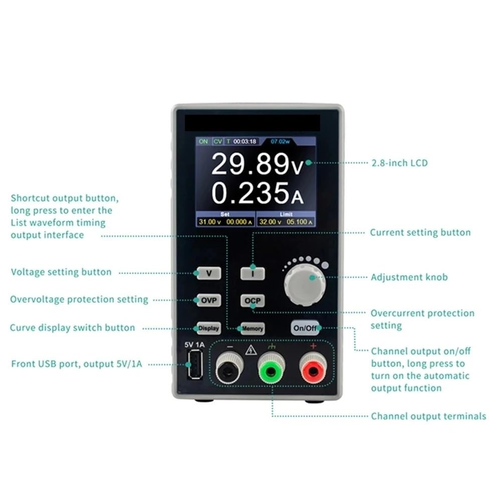 Programmable DC Power Supply, SPE3051, 30V 5A 150W, 2.8 inch LCD, 10mV/1mA Resolution Digital Voltage Regulator Switching Power