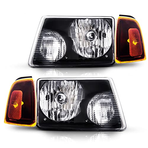 Torchbeam Ranger Headlight Housing from, Replacement for 01 02 03 04 05 06 07 08 09 10 11 Ranger Headlight Assembly +Corner light OE Projector Headlamp Black Housing Clear Lens
