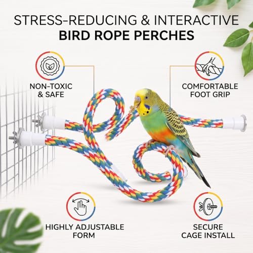 Image of HEEPDD Bird Rope Perches Comfortable Bendable Swing Perch Toy for Bird Cages Cockatiels Multicolor Cotton Rope Stainless Steel 0.7in Diameter 2 Pack