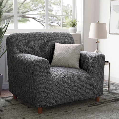 Image of Bellissima Sofa Covers - Premium Luxury Microfibra Plain Stretchable Sofa Cover Single Seater Fully Covered Slipcover, Imported from Italy (Graphite)