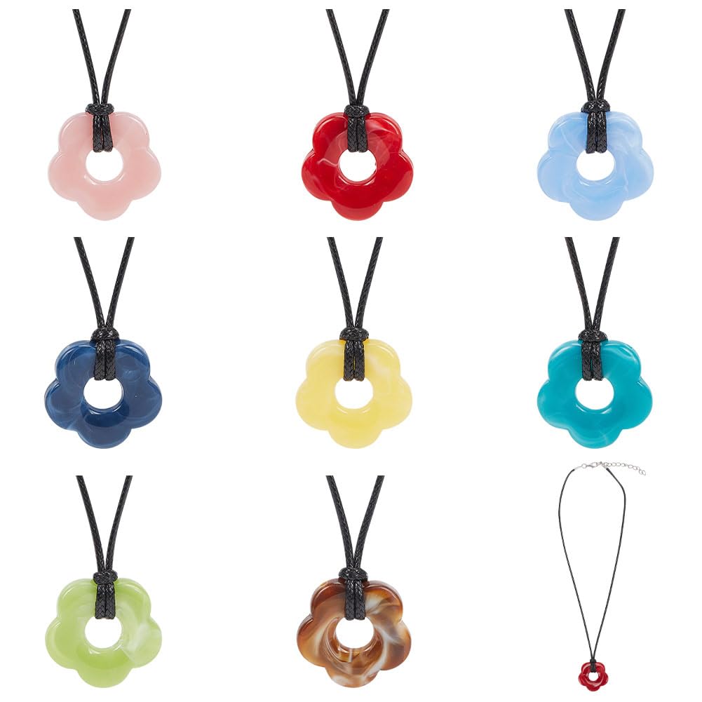 WEBEEDY Collar de 8 colores con flores de piedra, collar de cordón de cera negro, gargantilla con colgante de piedra de cristal, bonitos accesorios estéticos para niñas y mujeres, fabricación de