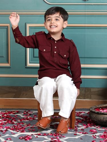 Image of POLKA TOTS Boys Cotton Pathani Set | Premium Pathani Kurta & Pyjama Set for Boys | Kurta Pajama for Kids Boy | Pathani Suit for Kids, Baby Boys & Toddlers | Ethnic Wear for Boy