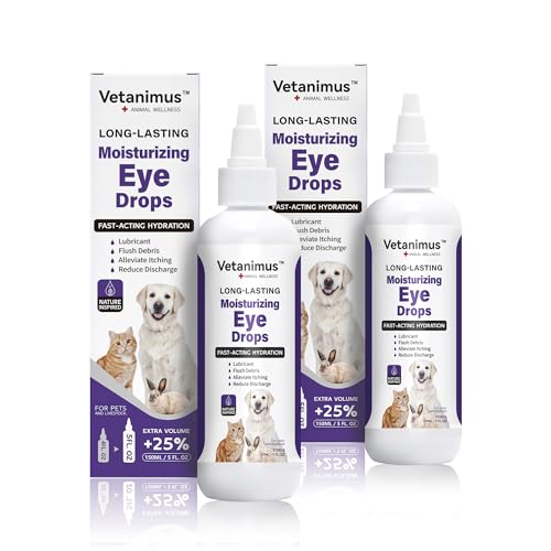 Vetanimus Refreshing Moisturizing Eye Drops 150ml/5 fl.oz for Dogs, Cats, and Livestock Fast-Acting Hydration 2 Bottle Set
