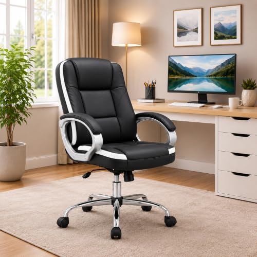 Image of Oakcraft Premium Ergonomic Office Chair - Adjustable Swivel Desk Chair with Lumbar Support & PU Leather Upholstery