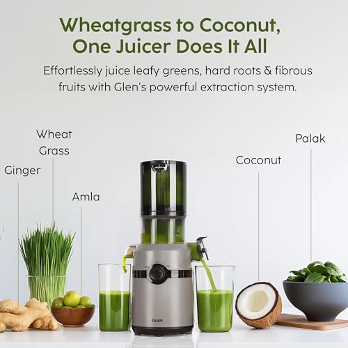 Image of Glen Cold Press Juicer for Home, 200W, 108mm Large Feed, 800ml Juice & 700ml Pulp Cup, 2 Size Filter, Low Noise RPM, Fruit & Vegetable Slow Juicer Machine, Easy Clean - SA-4015HSJ