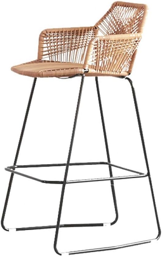 LLYU Metal Woven Wicker Chair high Chair Outdoor bar bar Stool Front Desk Chair Rattan Lounge Chair
