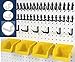 WallPeg Pegboard Bin & Peg Hook Assortment Set – Peg Board Accessories for Organizing Tools, Garage, and Workshop, 4 Yellow Bins with J, L, and Jumbo Style Hooks