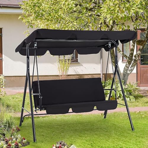 Sedia a dondolo da giardino a 3 posti, con cuscino rimovibile e paralume regolabile, perfetta panca da portico per rilassarsi a bordo piscina e in giardino