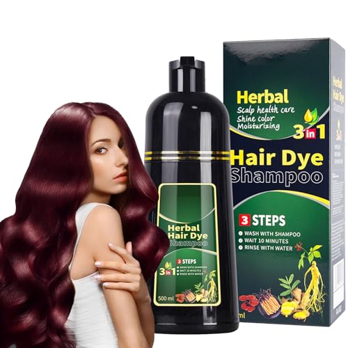 Virecose Rojo Vino Champú Tinte de Pelo 500ml, Hair Dye Shampoo, Champú de Color Para el Cabello Instantáneo, Shampoo Color Tinte de Pelo en Minutos Champú Tinte Mujer y Hombres