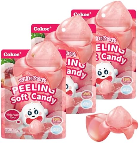 COKOC Peelable Gummies Peach Candy,Peeling Gummy Candy,Individual Packaging 2.64oz Each(Total 225g) Peelable Fruit Candy,Individually Wrapped