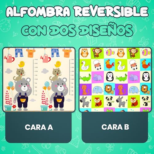 Babybaipro – Tapete para Bebé Acolchoado Dobrável 200x180x1 cm, com Bolsa de Transporte Reversível XPE, Impermeável, Não Tóxico, Tapete para Jogos e Atividades, Presente para Menina/Menino