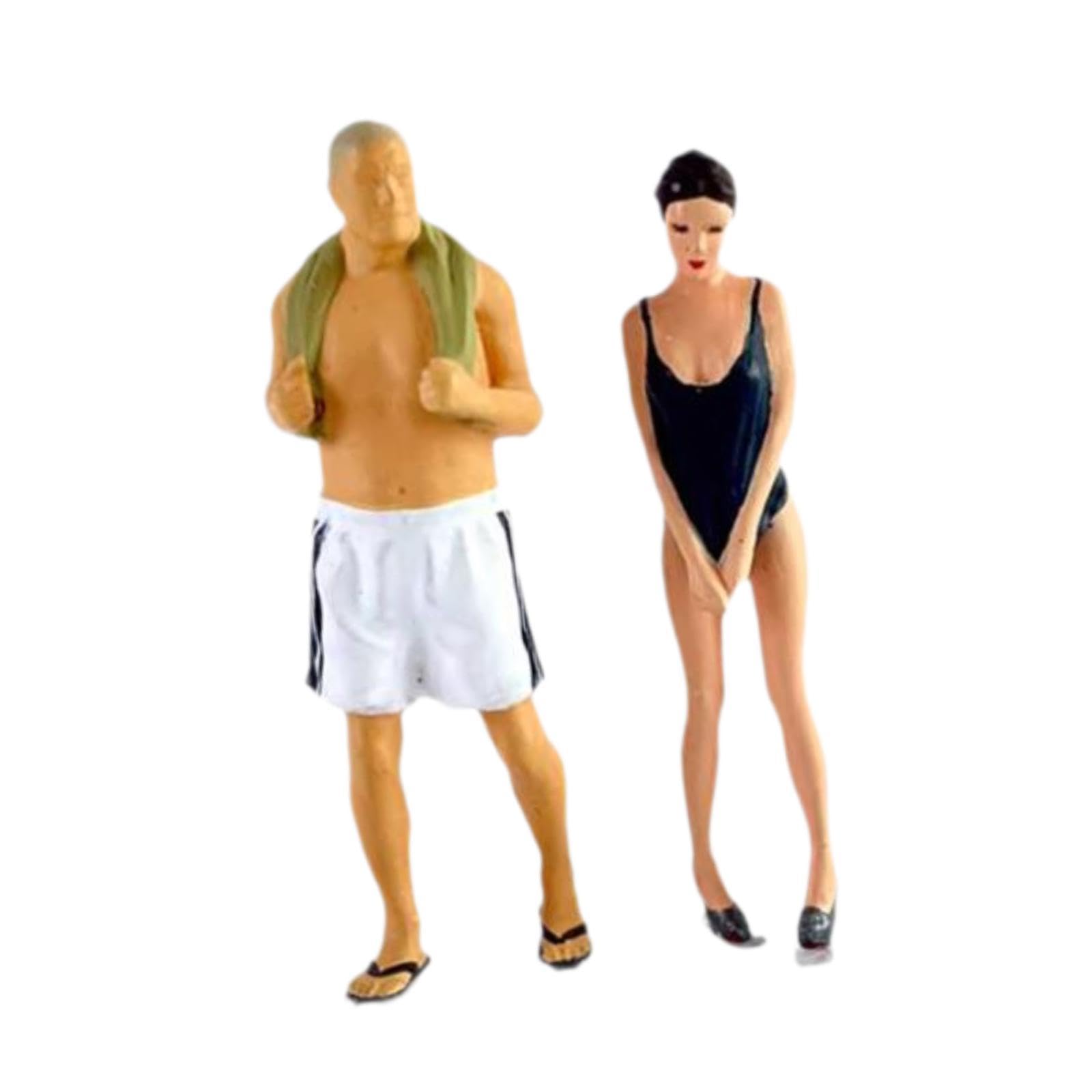 UGPLM 2 Pieces 1/64 Scale Diorama Figures Street People Model Hobby Character Swimsuit Girl and Old Man for Dollhouse Accessories, Black Swimsuit Girl