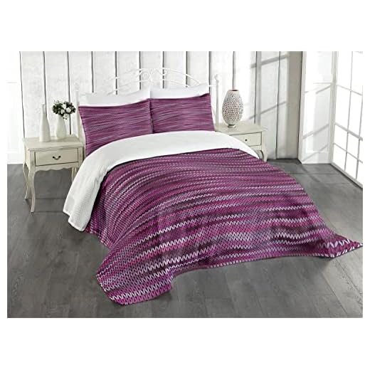 ABAKUHAUS magenta filt set, vintage stickat mönster, set med örngott tvättbar, för enkelsängar 170 x 220 cm, fuchsifärg violett