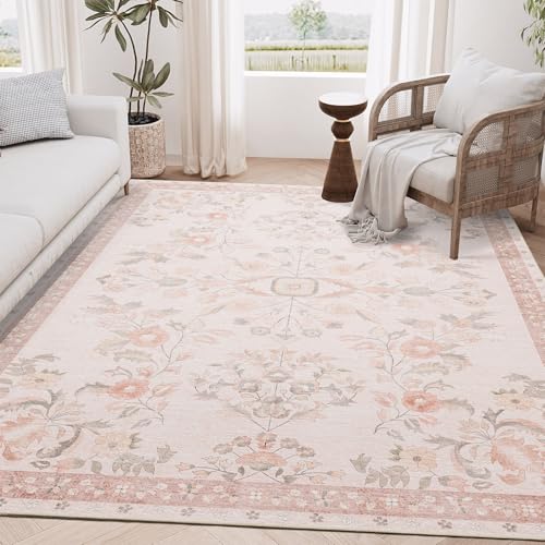 Tapete decorativo lavable 5x7 rosa floral boho miniatura 2
