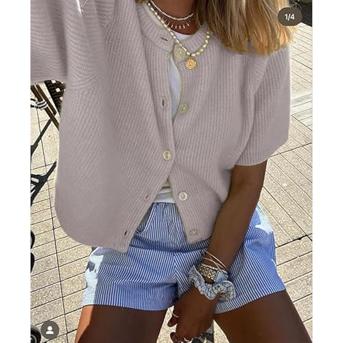 Image of Women Y2k Knitted Crop Cardigan Shirt Short Sleeve Button Down Ribbed Knit Crop Top Outwear Top Tee Shirt