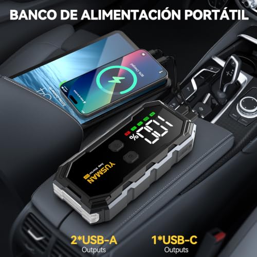 Arrancador de baterias de coche para viajes y emergencias nocturnas con linterna LED 4