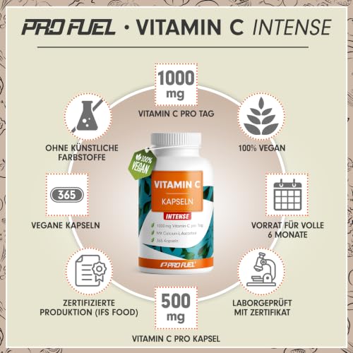 Vitamin C Kapseln 365x - 1000 mg Vitamin C gepuffert pro Tagesportion (2 Kapseln) - hochwertiges Calcium-Ascorbat - zur täglichen Einnahme… – Ansicht 2
