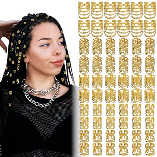 100 piezas de adornos dorados para cabello, anillos para trenzas, accesorios para cabello ajustables para dreadlocks y trenzas, decoración para mujeres y hombres negros, festival pirata miniatura 1