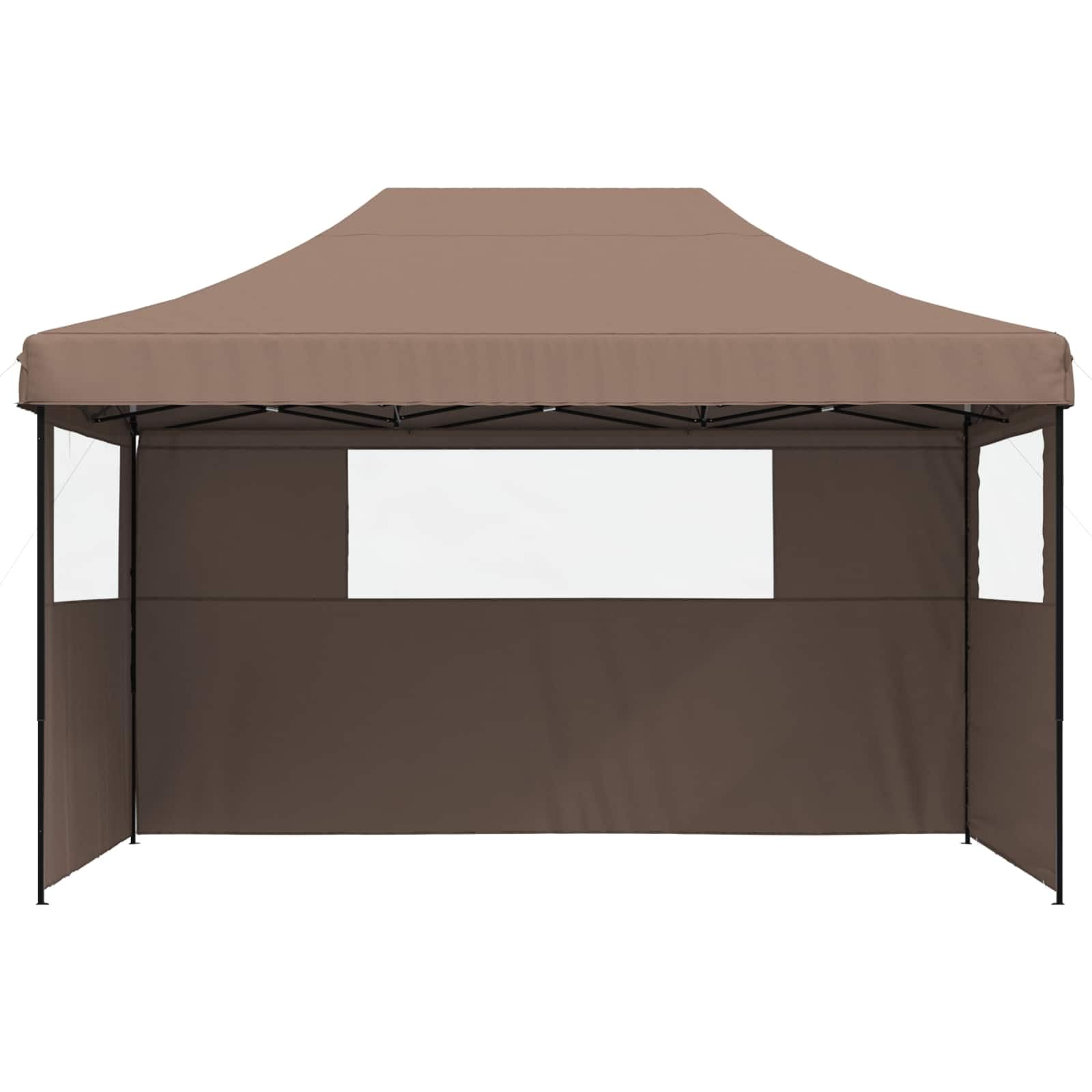 Markiza typu Pop-Up 3 ściany, brązowy, 440 x 292 x 315 cm | Stalowa rama malowana proszkowo, przezroczyste okna, 8 śledzi i 4 linki