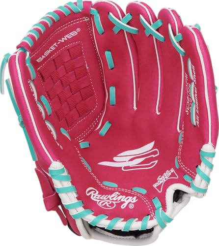 Image of Rawlings | Sure Catch Youth Series Softball Glove | 10.5 inch | Right Hand Throw | Pink /Mint