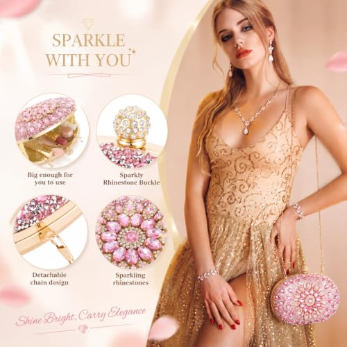 Image of Quelay 4 Pcs Purse Rhinestone Jewelry Set for Wedding Bridal Women Evening Clutch Bag Necklace Dangle Earrings Bracelets