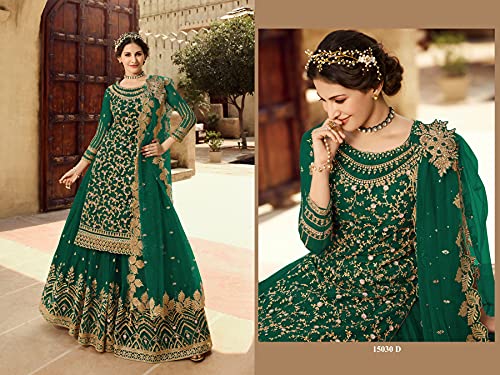 Indian/Pakistani Style Party Wear Embroidered Salwar Kameez Sharara Suit Ready To Wear4