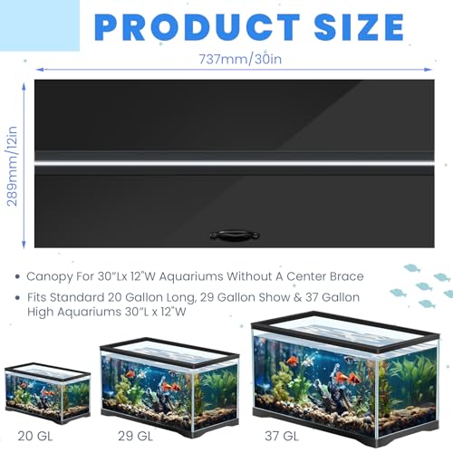 Image of Sieral Aquarium Polycarbonate Canopy Set 29 x 11.38 x 0.12 Inch for 20 /29 /37 Gallon Without Center Brace Aquariums Cover Fish Tank Lid with a Hook Knife, Black