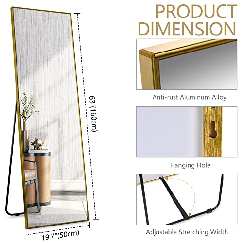Vlsrka Full-Length Mirror With Stand, 63" X 20" Full Body Mirror Set Of 2, Free Standing Floor Mirror, Wall Mounted Hanging Mirror For Bedroom, Living Room - Gold Frame #TOP1