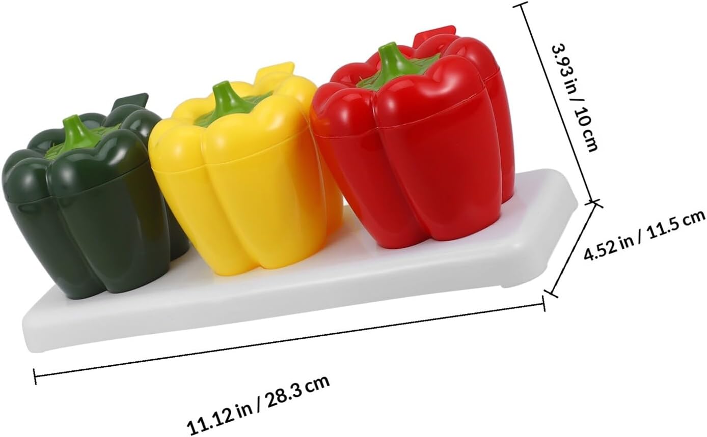 Pepper Shaped Spice Canisters Small Plastic Condiment Jars Set with Lid Multi-function Kitchen Seasoning Storage Bottles for Home Use (red, Yellow, Green)