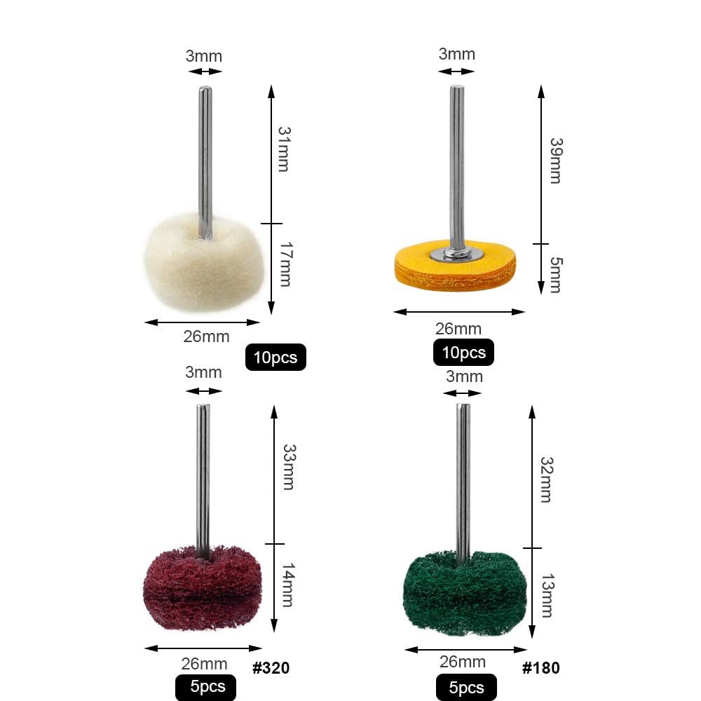 30 Pcs Rueda de Pulido Abrasiva de 25 mm, Rueda Abrasiva Pulidora Grano 180 320 Taladro de 3 mm y Mango de 1/8 Pulgada