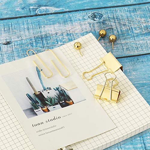 Gold Binder Paper Clips Set,182Pcs Large Paper Clips,Binder Clips,Push Pins, Office Supplies Clips For Women,Desk Accessory #TOP4