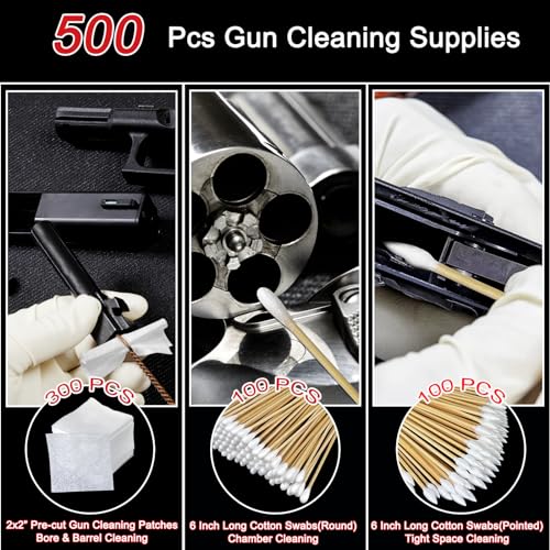 Image of Gun Cleaning Supplies - Lint Free Gun Cleaning Patches and 6 Inch Gun Cleaning Swabs Kit - Fit for Most Caliber Firearms Cleaning