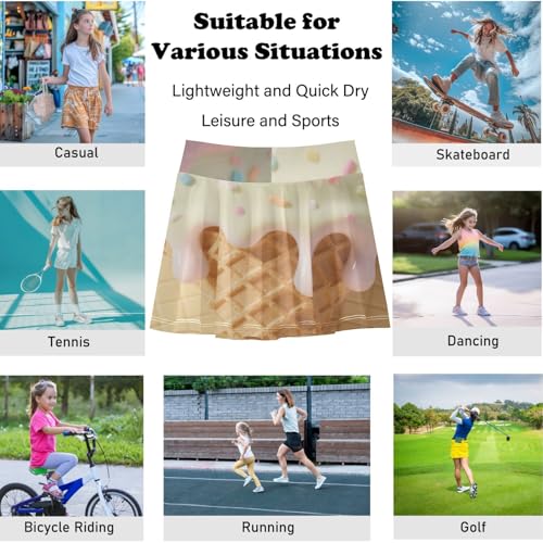 visesunny Girl's Golf Skirt Athletic Cute 3D Ice Cream Cone Tennis Skort Sport Activewear with Double Layer Pockets4