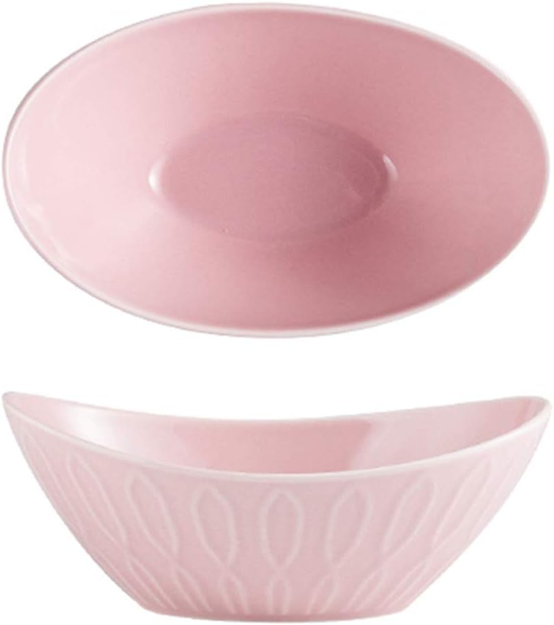 Ceramic large salad bowl, household living room rice bowl and vegetable bowl, creative dessert bowl, multiple colors (Color : Pink, Size : 23 * 14.5cm)
