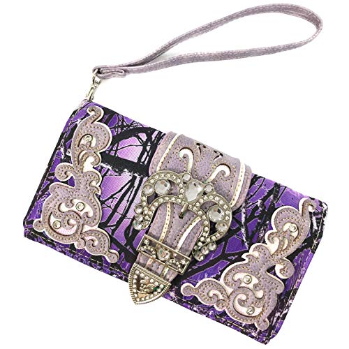Zelris Camouflage Shine Glow Silver Buckle Women Crossbody Trifold Wallet3