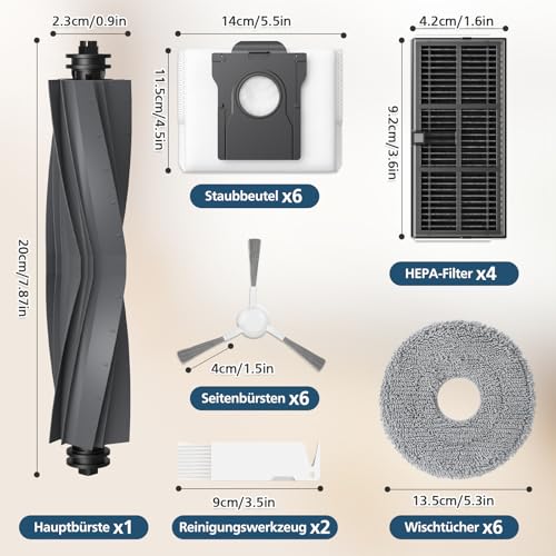 Lot de 24 accessoires pour robot aspirateur Dreame L10s Ultra Gen 2 / L10s Pro Ultra Heat / L40 Ultra AE/ X30 Ultra/Mova E30 Ultra, 1 brosse principale, 6 sacs à poussière, 6 chiffons de nettoyage, 4 – vue 8