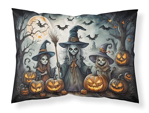 Caroline's Treasures DAC2284PILLOWCASE Witches Spooky Halloween Fabric Standard Pillowcase Lightweight Super Soft Easy Care Decorative Artwork Pillowcase, Standard