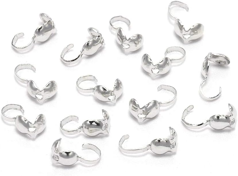 200pcs 4mm Multicolor Fold-Over Calotte Crimps Beads Cove Clasps Hook Cord End Caps Bead Tips Metal Tips Knot Covers for DIY Jewelry Making Findings (Multicolor)