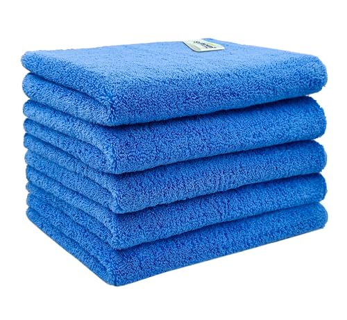 SOFTSPUN Microfiber High Loop Cleaning Cloths, 40x60 cms 5 pcs Towel Set 380 GSM (Sky Blue). Thick Lint & Streak-Free Multipurpose Cloths.